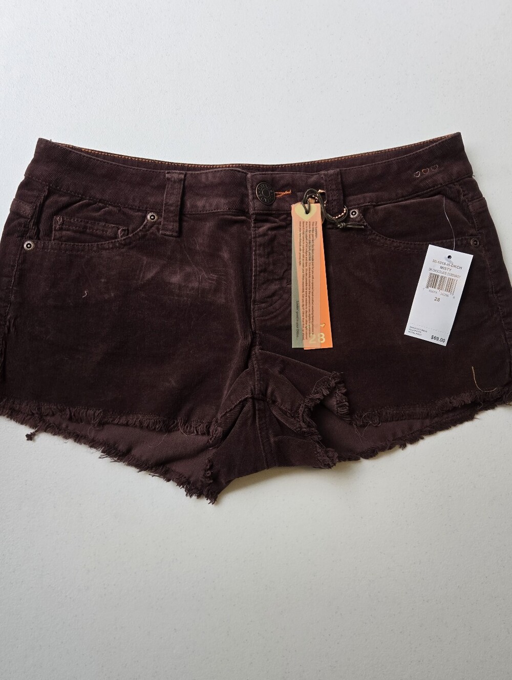 NWT Dittos Misty High Rise Frayed Corduroy Shorts Dark Chocolate Brown
